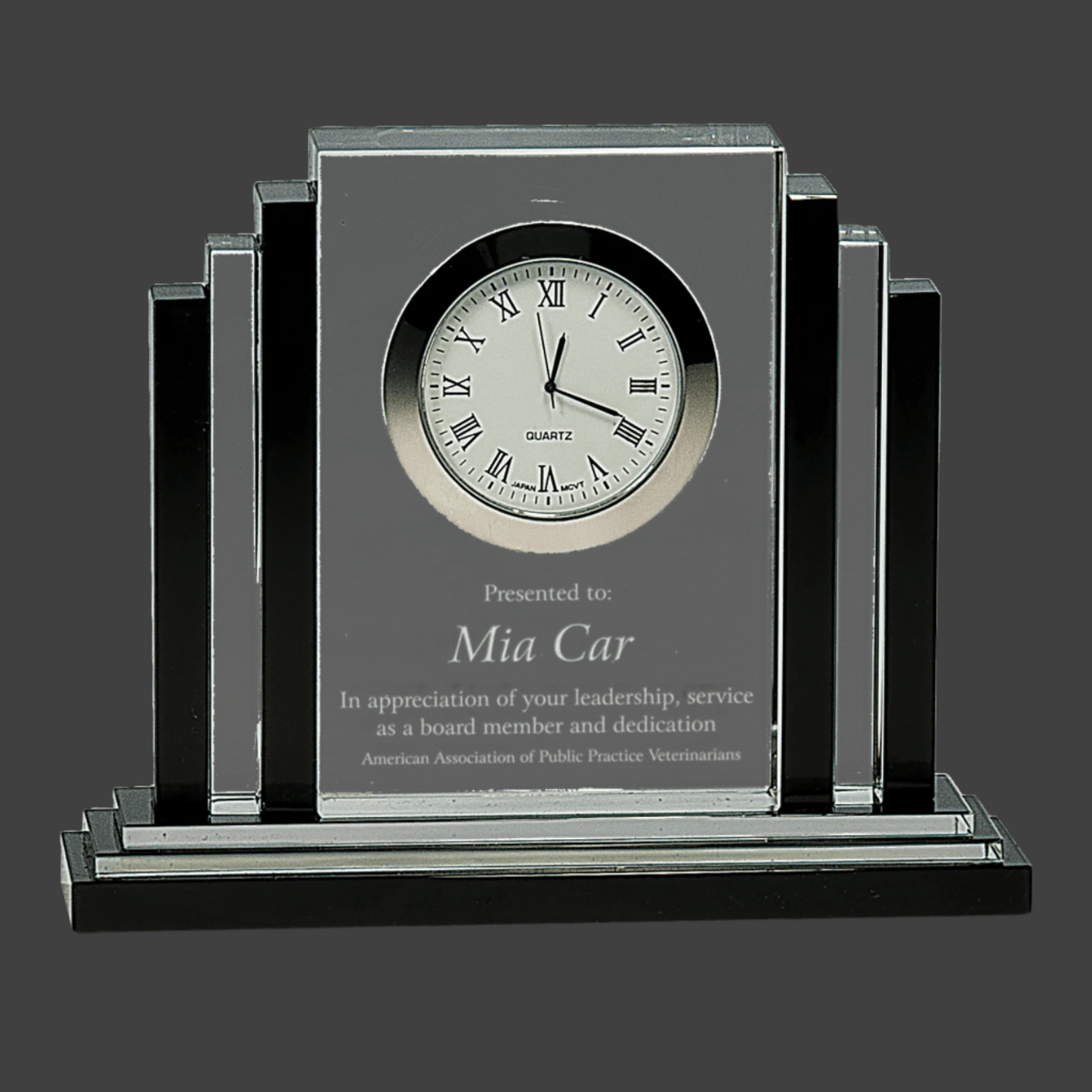 6" Clear Crystal with Clock and Black Crystal Trim
