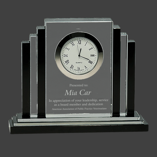 6" Clear Crystal with Clock and Black Crystal Trim