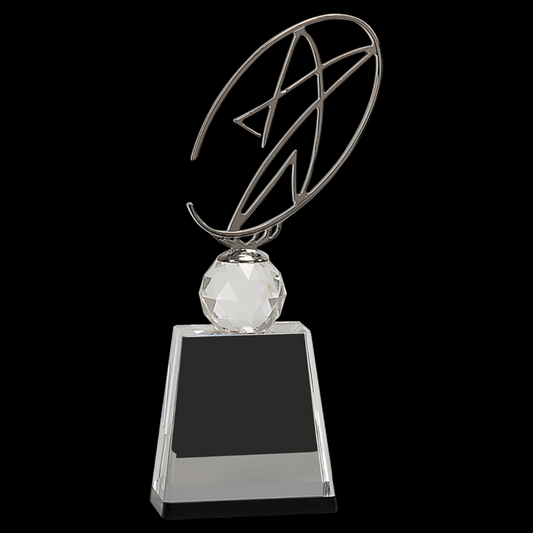 Clear/Black Crystal Award with Silver Metal Oval Star