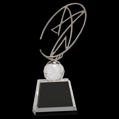 Clear/Black Crystal Award with Silver Metal Oval Star