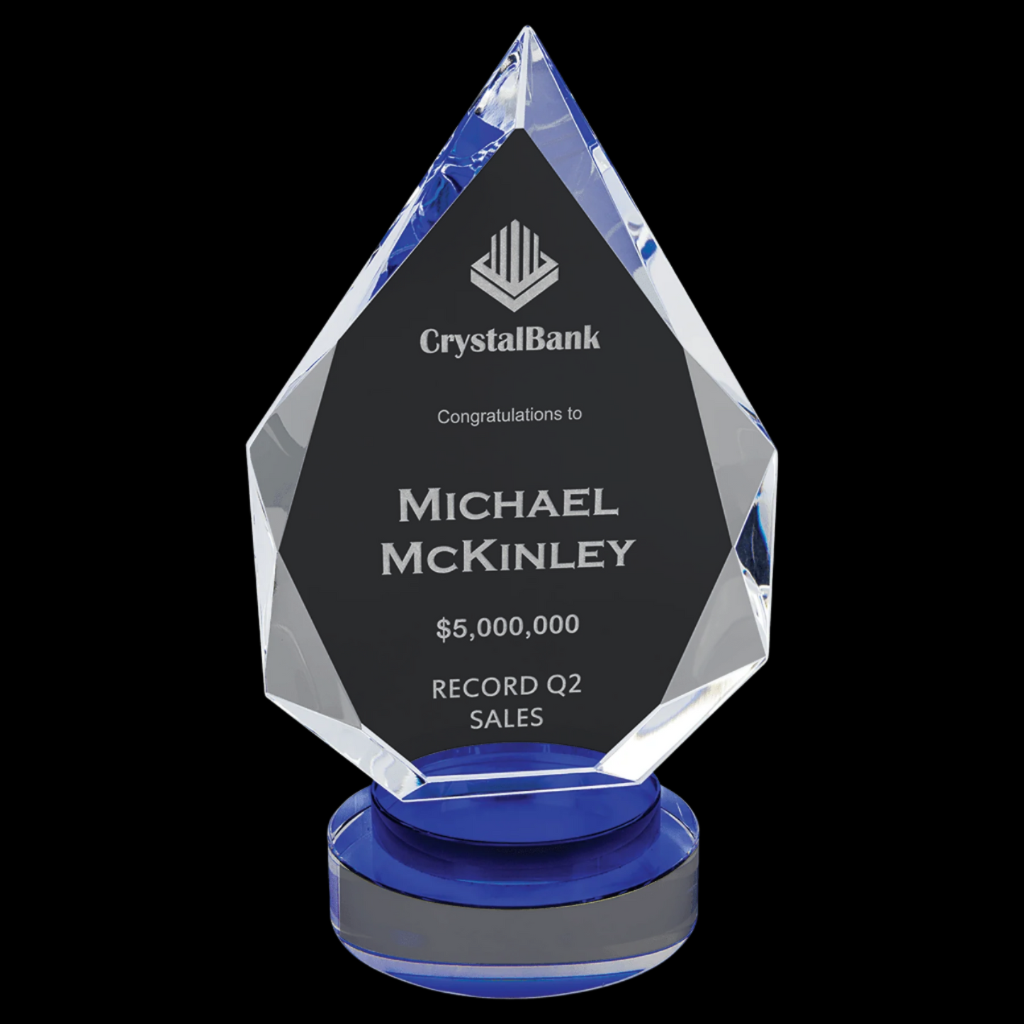 Diamond Crystal On Blue & Clear Round Base