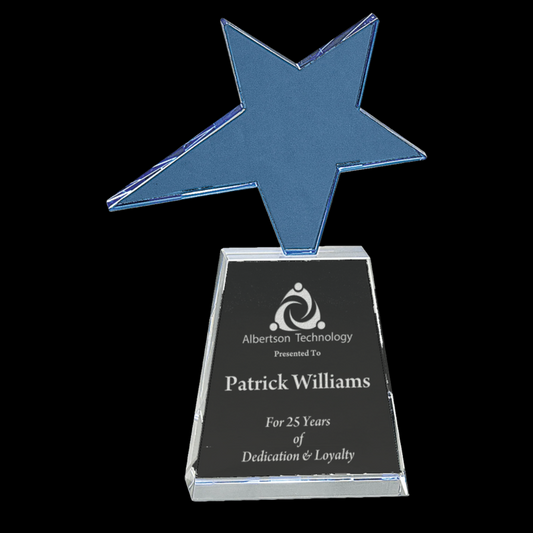 8" Blue Crystal Star On Clear Pedestal Base