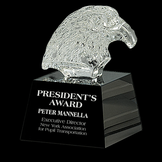 5.75" Clear Crystal Eagle Head On Black Pedestal Base