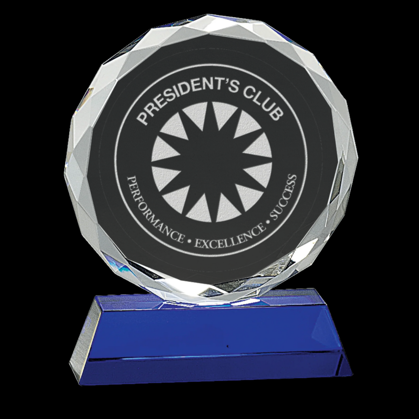 Round Facet Crystal On Blue Pedestal Base