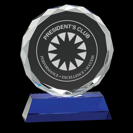 Round Facet Crystal On Blue Pedestal Base