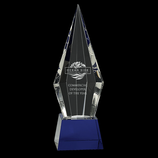 Obelisk Facet Crystal On Blue Pedestal Base