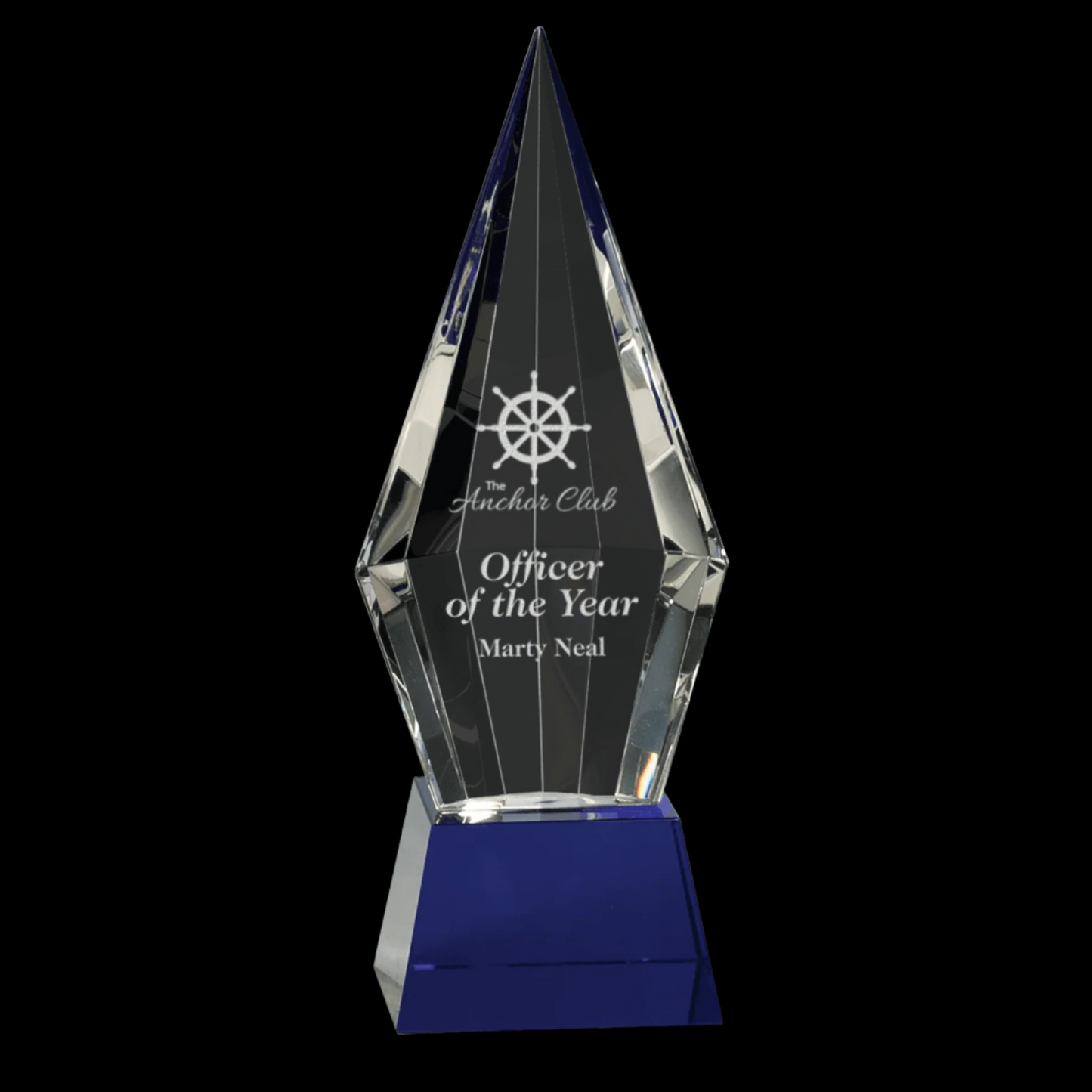 Obelisk Facet Crystal On Blue Pedestal Base
