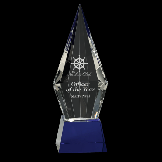 Obelisk Facet Crystal On Blue Pedestal Base