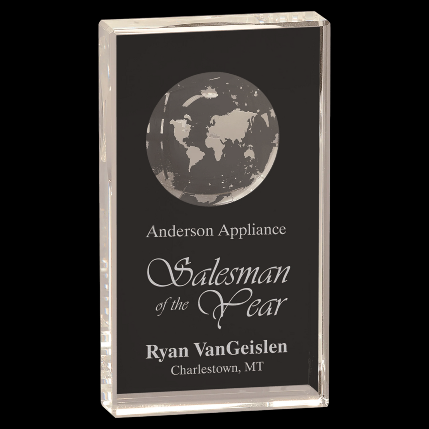 Clear Crystal Rectangle with Globe Etching