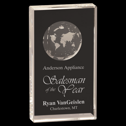 Clear Crystal Rectangle with Globe Etching