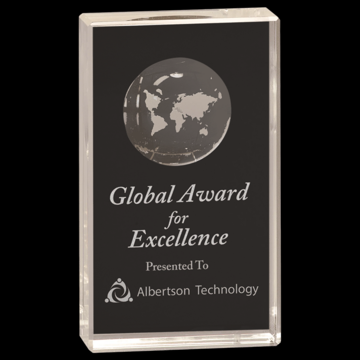 Clear Crystal Rectangle with Globe Etching