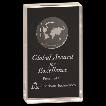 Clear Crystal Rectangle with Globe Etching