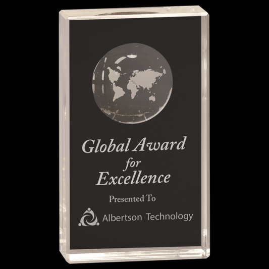 Clear Crystal Rectangle with Globe Etching