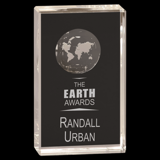 Clear Crystal Rectangle with Globe Etching