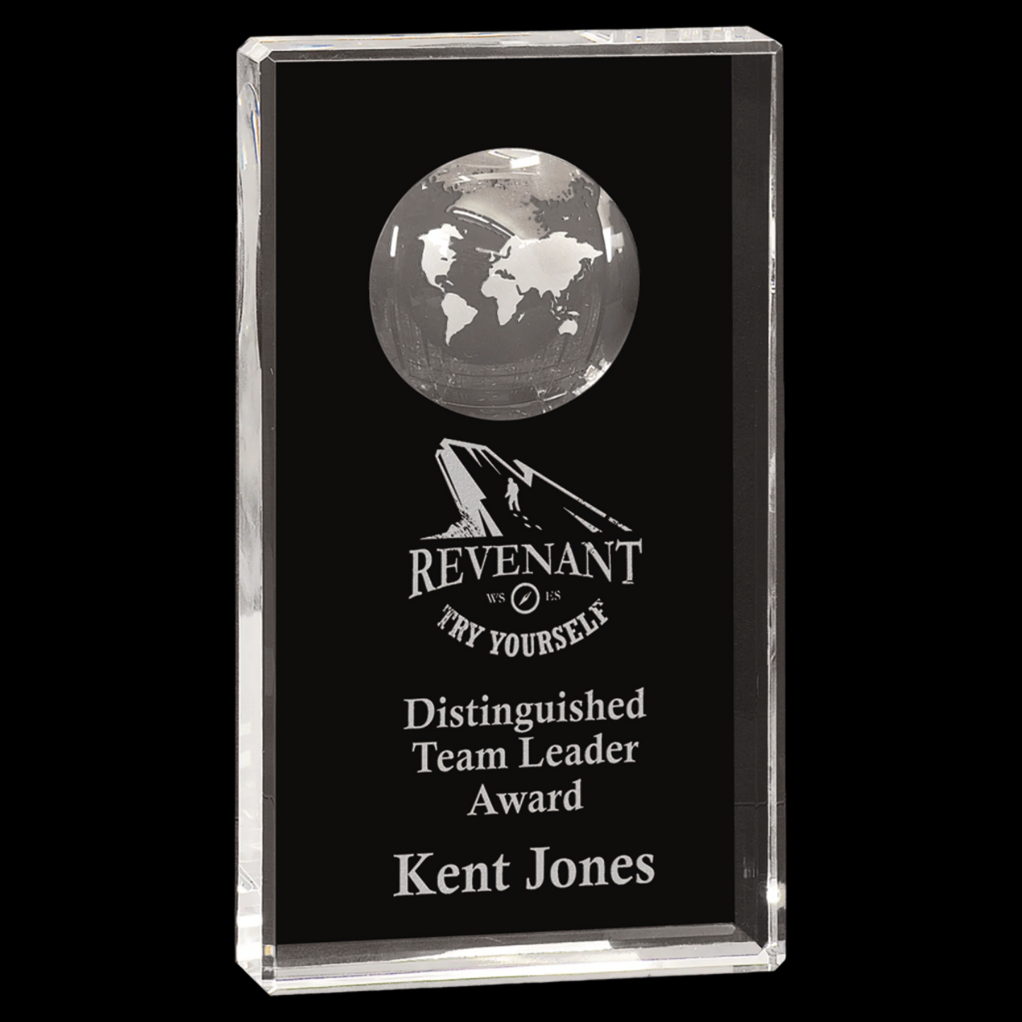 Clear Crystal Rectangle with Globe Etching