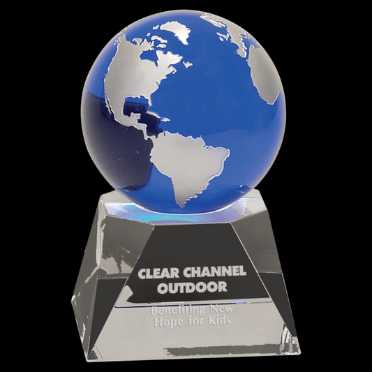 Blue Crystal Globe On Clear Crystal Base