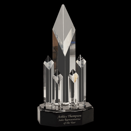 Clear Crystal 5 Rising Diamonds On Black Pedestal Base 11"