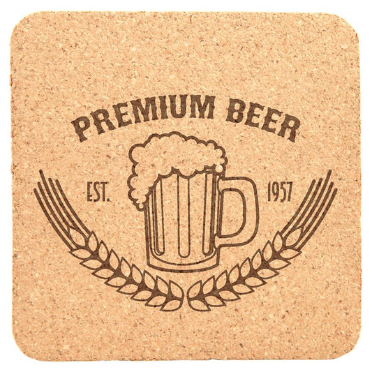 4" Square Solid Cork Coaster