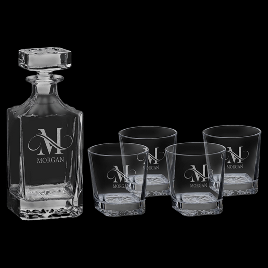 750mL Square Glass Decanter Set with Four 11 oz. Glasses In A Gift Box