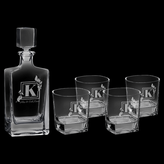 810mL Rectangle Glass Decanter Set with Four 8 oz. Glasses in a Gift Box