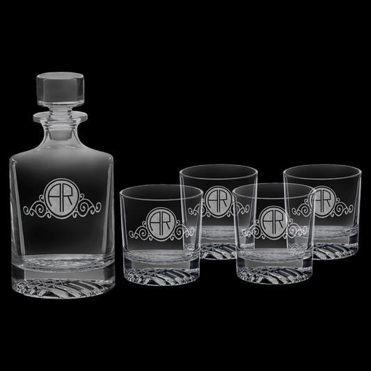 850mL Round Glass Decanter Set with Four 9 oz. Glasses In Gift Box