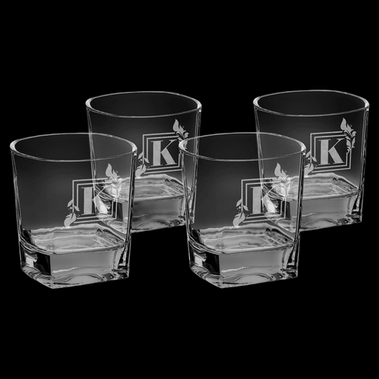 8 oz. Rectangle Rocks Glasses Set of 4 with Gift Box