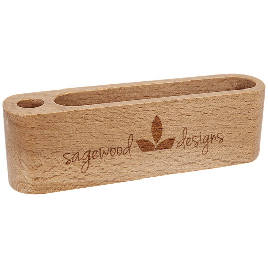 5.25" Beech Wood Business Card and Pen Holder