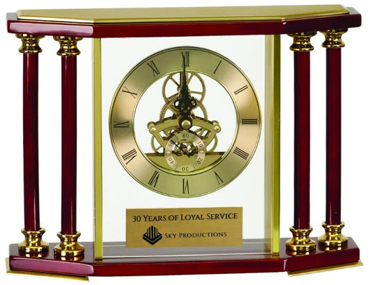 7.25" Executive 4-Pillar Rosewood Piano Finish Clock