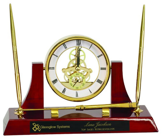 10.5" x 6" Executive Clock Deskset with Two Pens and Letter Opener