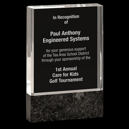 Clear Fusion Crystal Award with Genuine Black Marble