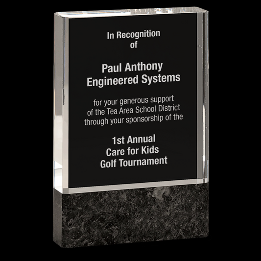 Clear Fusion Crystal Award with Genuine Black Marble