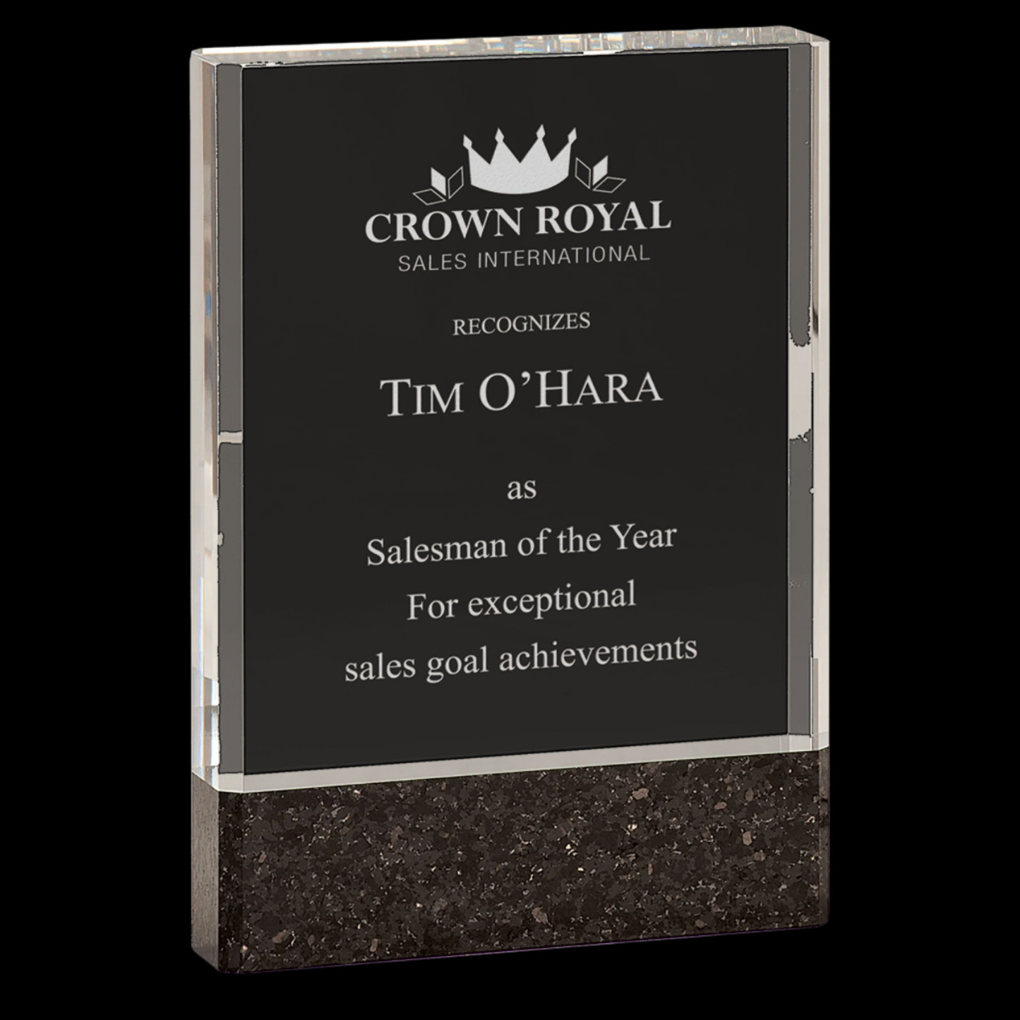 Clear Fusion Crystal Award with Genuine Black Marble