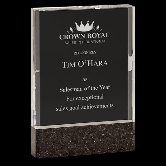 Clear Fusion Crystal Award with Genuine Black Marble
