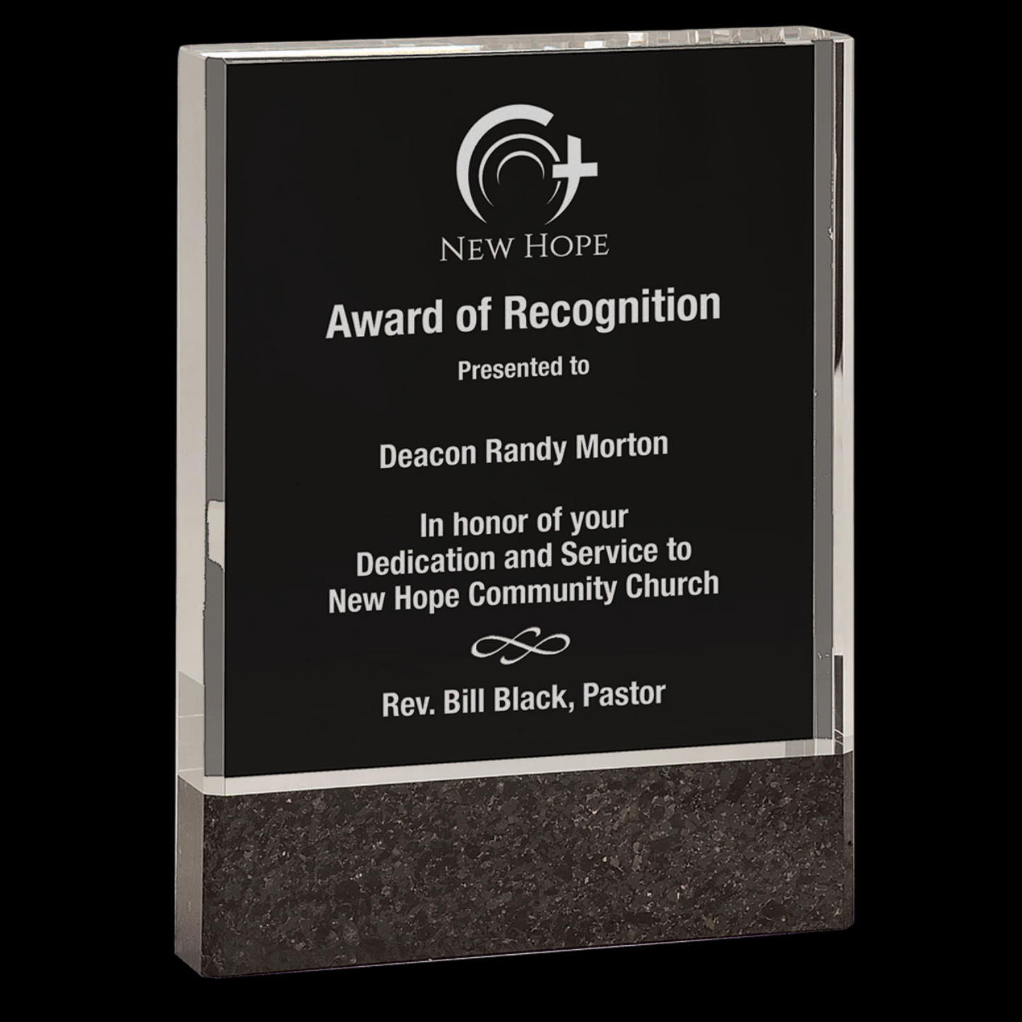 Clear Fusion Crystal Award with Genuine Black Marble
