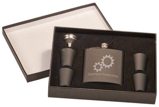 6 oz. Flask Gift Set In Presentation Box with 4 Shot Glasses