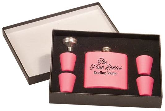 6 oz. Flask Gift Set In Presentation Box with 4 Shot Glasses