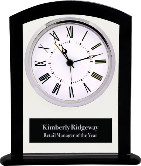 6.25" Black/Clear Glass Square Arch Clock