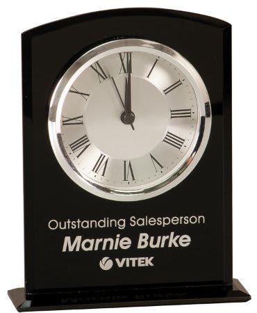6.25" Black Glass Arch Clock with Base