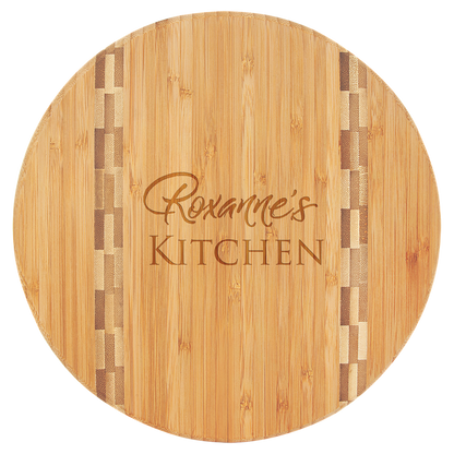Round Bamboo Cutting Board with Butcher Block Inlay