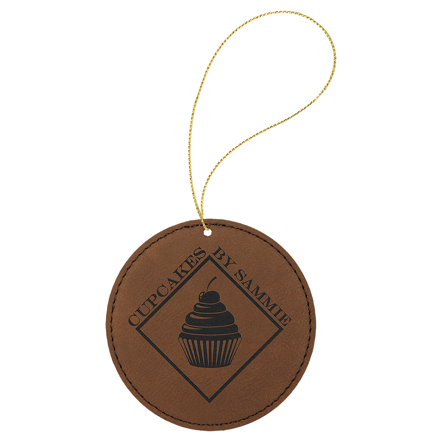 Leatherette Round Ornament with String 3.75"