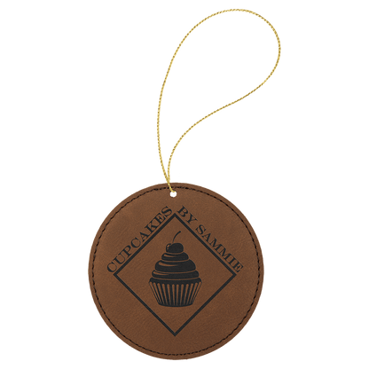 Leatherette Round Ornament with String 3.75"