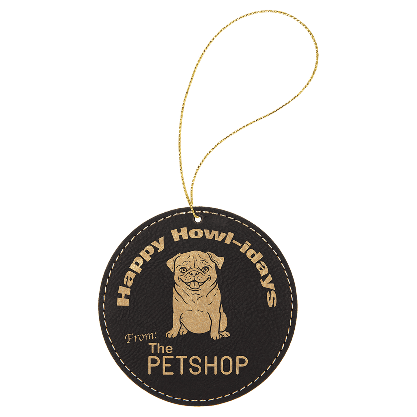 Leatherette Round Ornament with String 3.75"