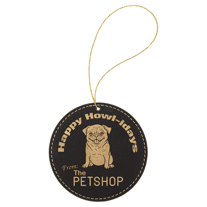 Leatherette Round Ornament with String 3.75"