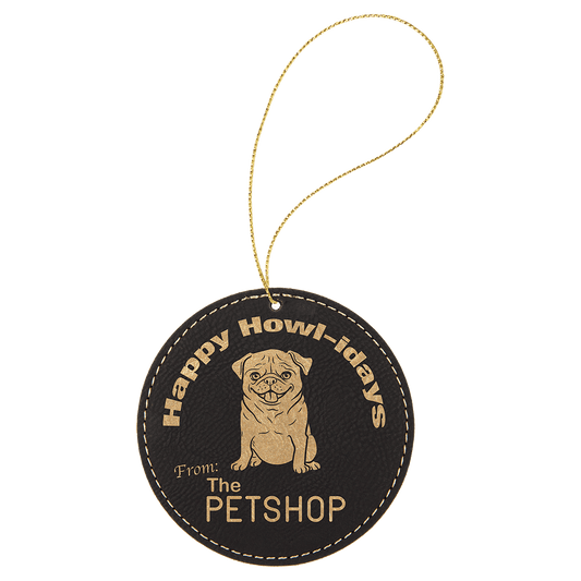 Leatherette Round Ornament with String 3.75"