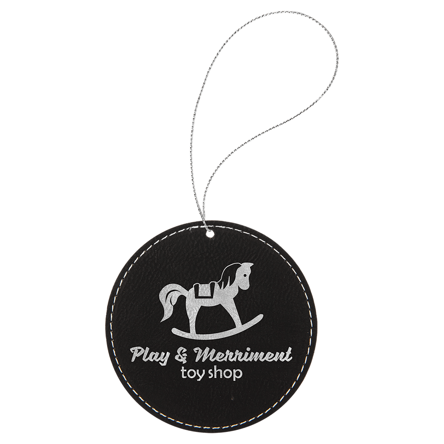 Leatherette Round Ornament with String 3.75"