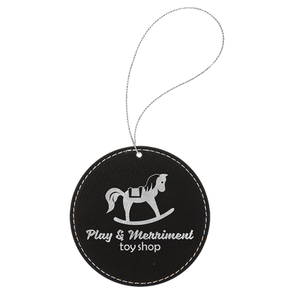 Leatherette Round Ornament with String 3.75"