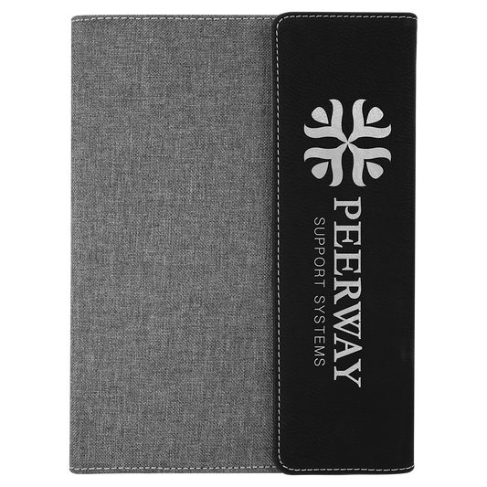 Black/Silver Leatherette /Gray Canvas Portfolio with Notepad