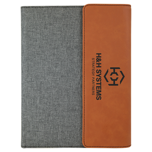 Rawhide Leatherette/Gray Canvas Portfolio with Notepad