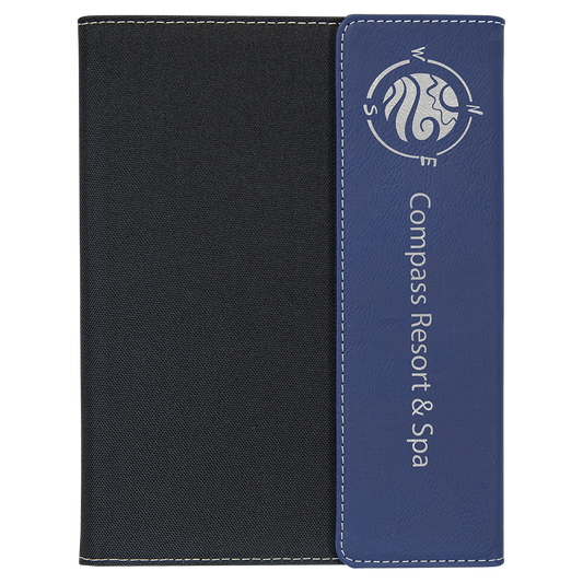 Blue/Silver Leatherette/Black Canvas Portfolio with Notepad
