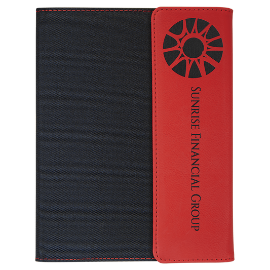 Red Leatherette/Black Canvas Portfolio with Notepad